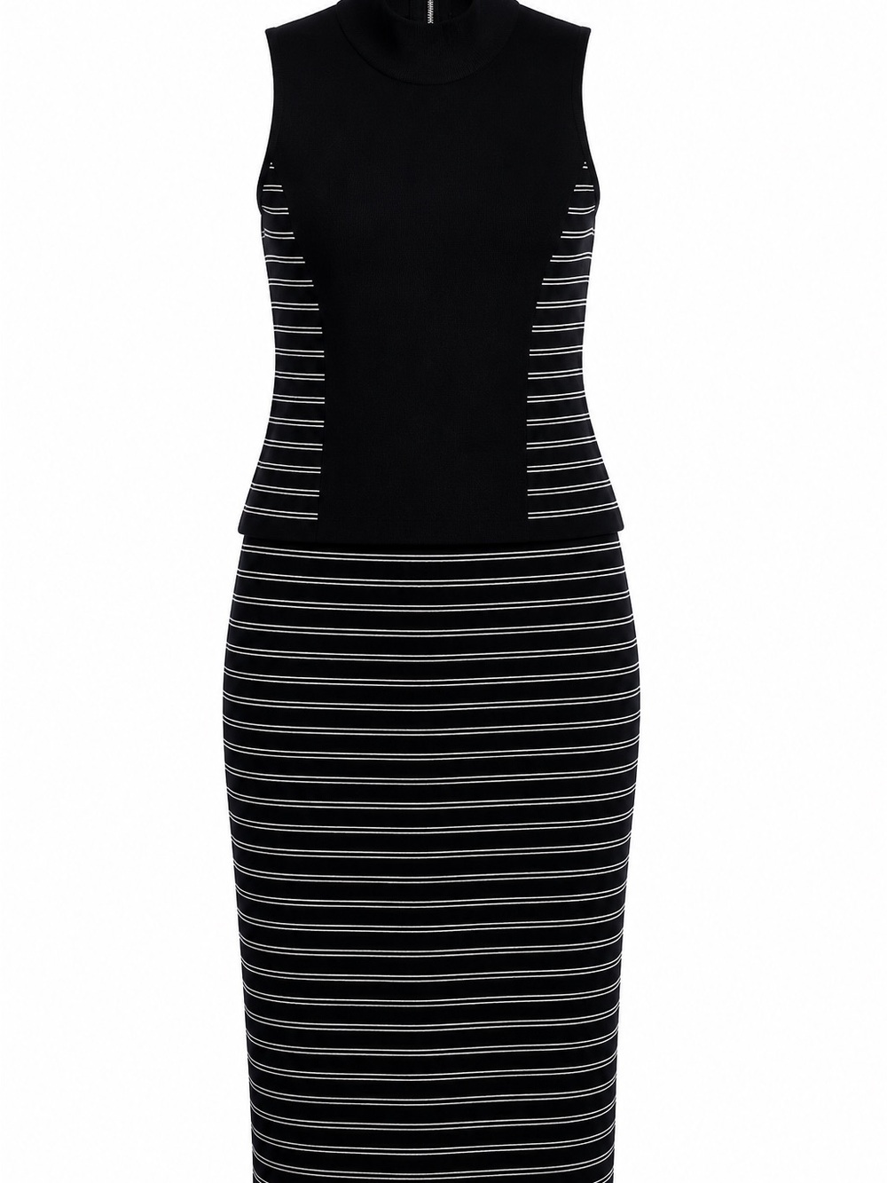 White House Black Market Black White Stripe 2-Piece Knit Top & Midi Skirt Set.